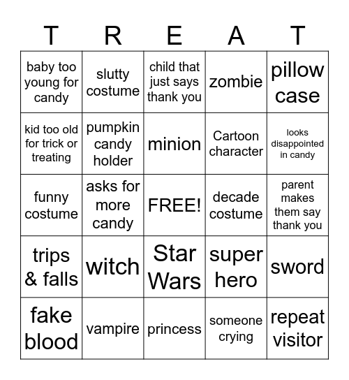 Trick or Treat Bingo Card