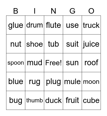 Long U and Short U Bingo Card