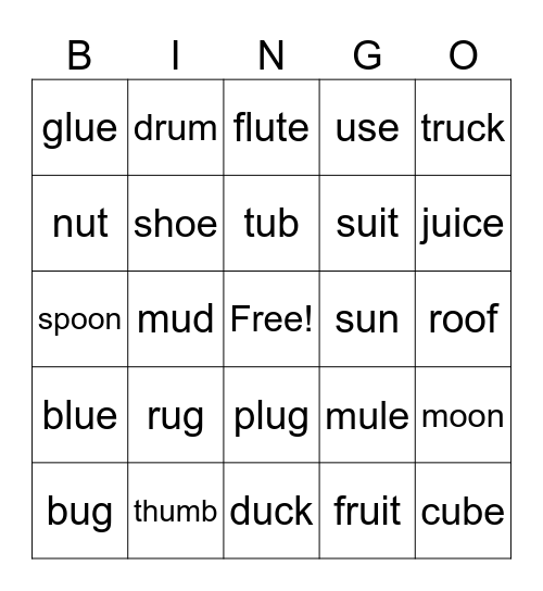Long U and Short U Bingo Card