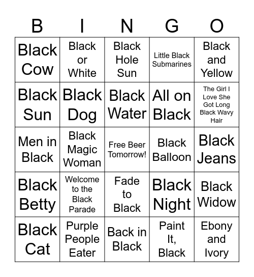 Paint It Black Bingo Card