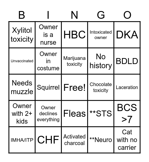 ER Halloweekend Bingo Card