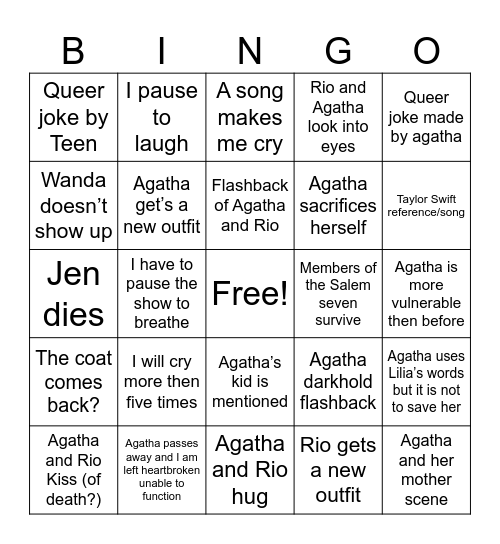 Agatha All Along Bingo Card