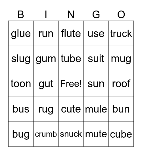 Long U and Short U Bingo Card