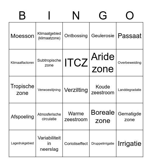 Aarde. Klimaat en landschap Bingo Card