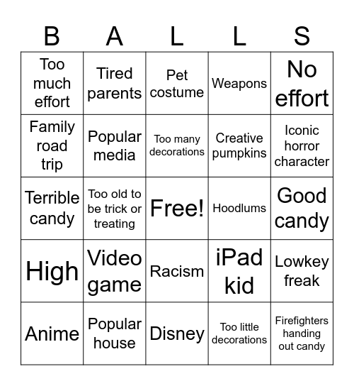 Halloween Bingo Card