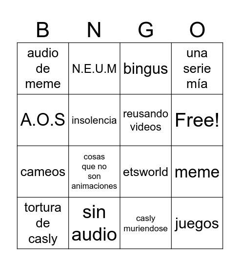 casly bingo :D Bingo Card