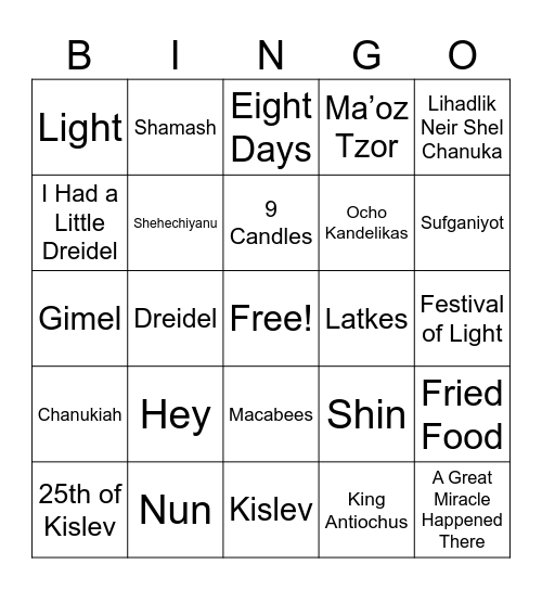 Hanukkah Bingo Card