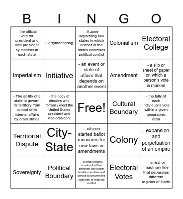 Political Geography: Vocab Bingo Card