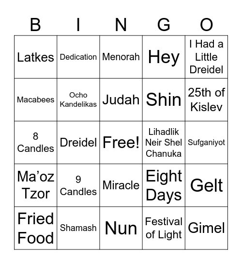 Hanukkah Bingo Card