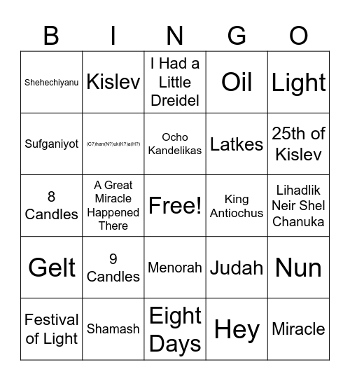 Hanukkah Bingo Card