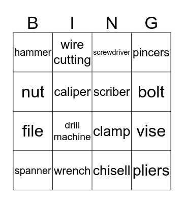 tools and instruments Bingo Card