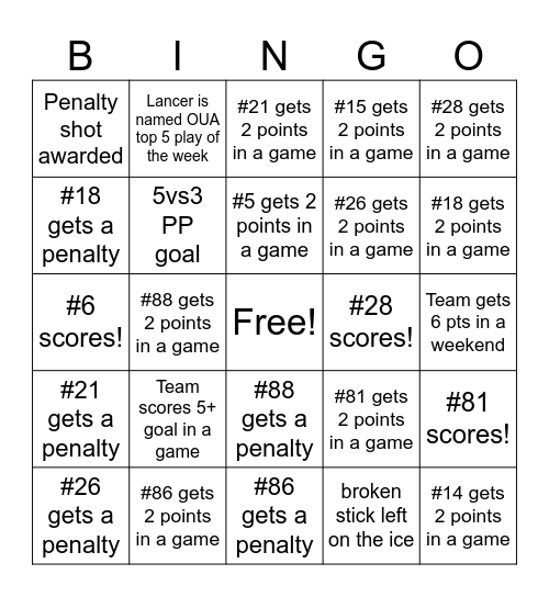 Lancers on the Go Bingo Card