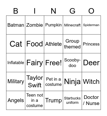 Costume Bingo Card