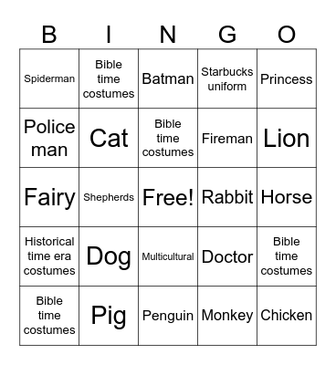 Costume Bingo Card