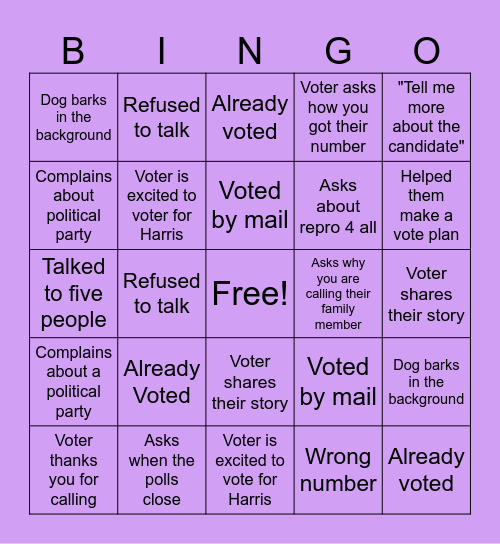 Get Out the Vote BINGO! Bingo Card