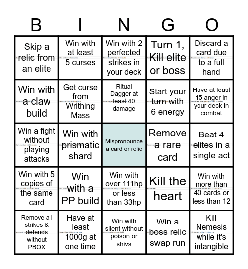 Mid Bingo Card