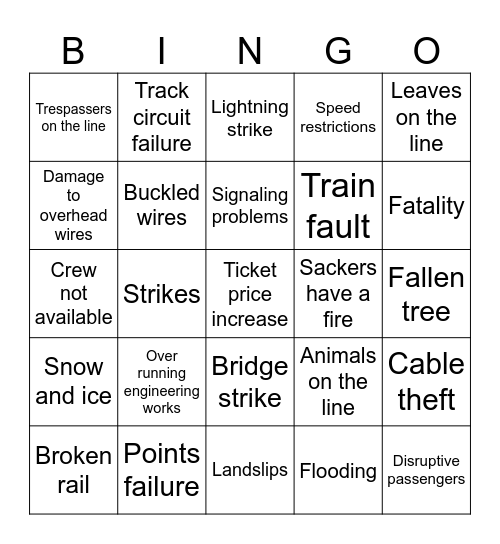 Greater Anglia Bingo Card