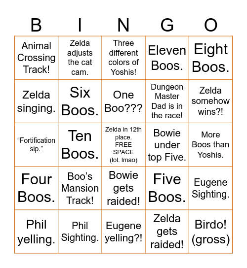 Running of the Boos BINGO! Bingo Card