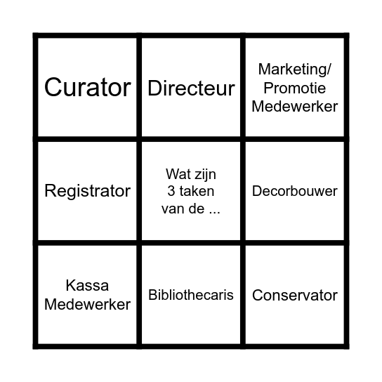 Beroepen in het Museum Bingo Card