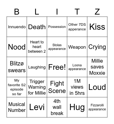 Helluva Boss S2E10 Bingo Card
