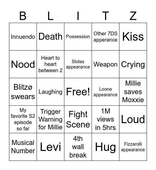 Helluva Boss S2E10 Bingo Card