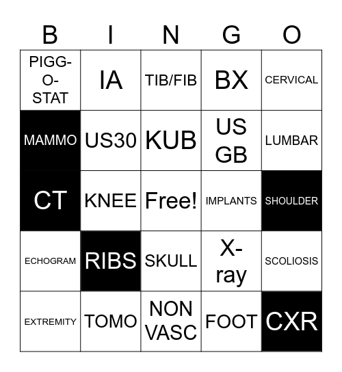 IMAGING Bingo Card