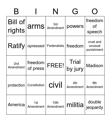 Bill of Rights  Bingo Card