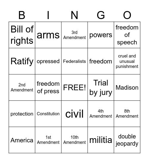 Bill of Rights  Bingo Card