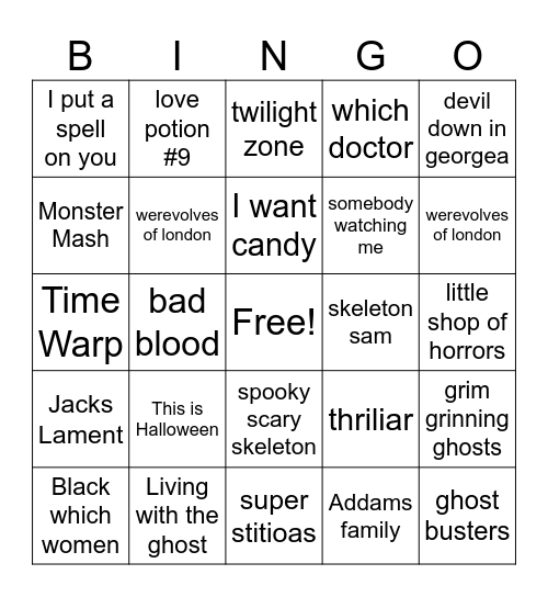 Halloween Bingo Card