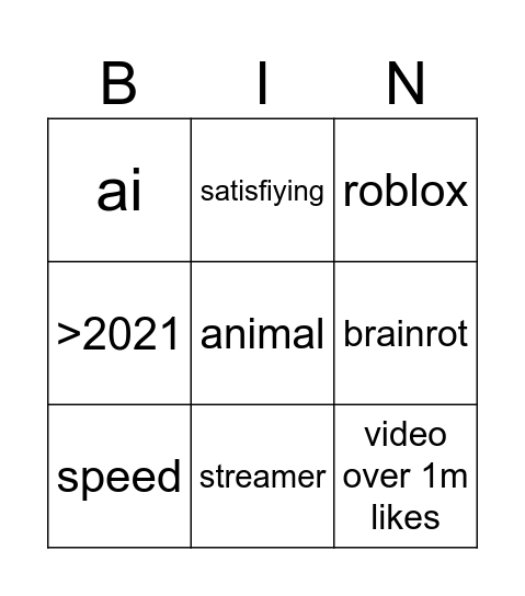 yt Bingo Card