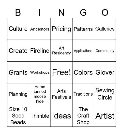 Beading Bootcamp Bingo Card