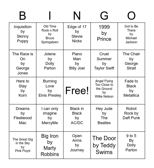 Music Bingo! Bingo Card