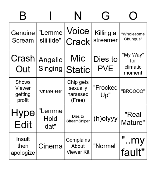 PartyChip Stream Bingo Card