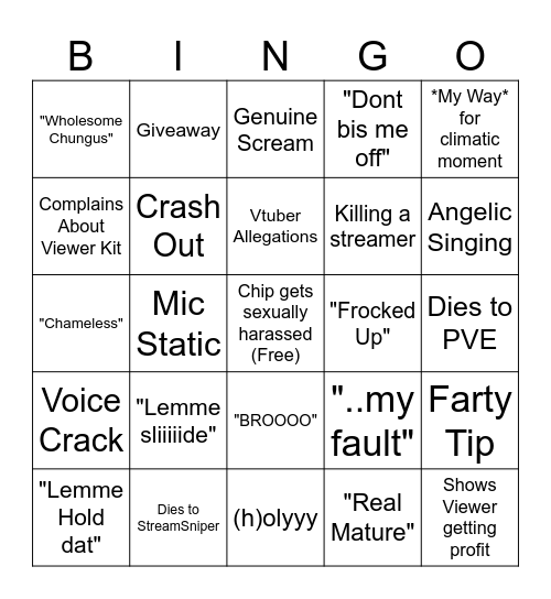 PartyChip Stream Bingo Card