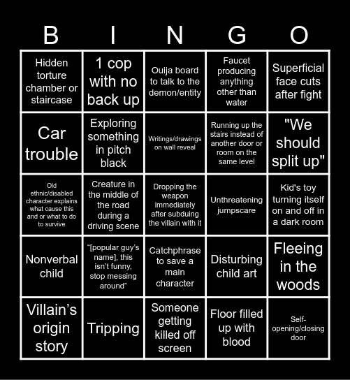 horror movies lalalala Bingo Card
