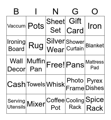 Julie's Bridal Shower  Bingo Card