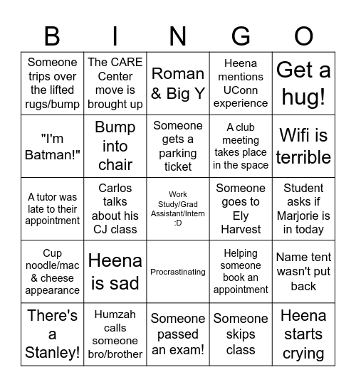 CARE Center :D Bingo Card