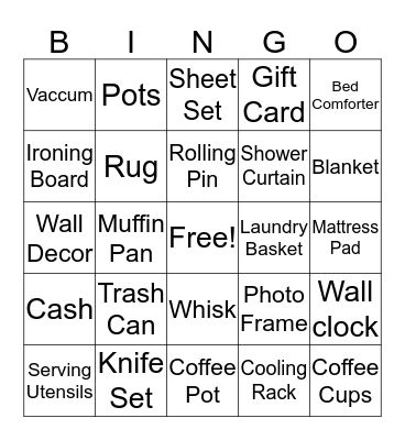 Julie's Bridal Shower  Bingo Card