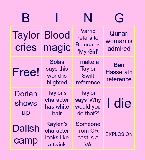 Veilguard Bingo Card