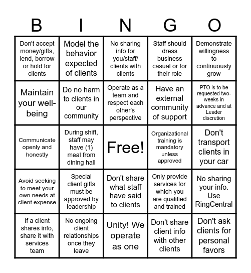 WHO IS MY NEIGHBOR Bingo Card