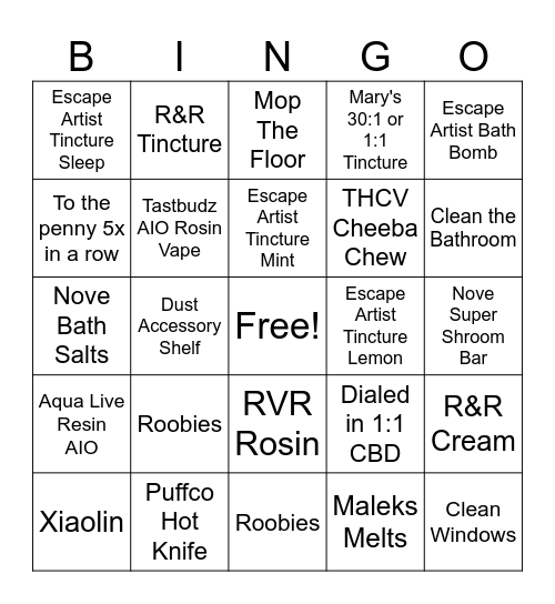 Budtender Bingo Card