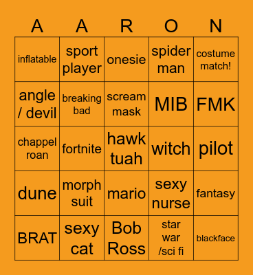 Halloween constume Bingo Card