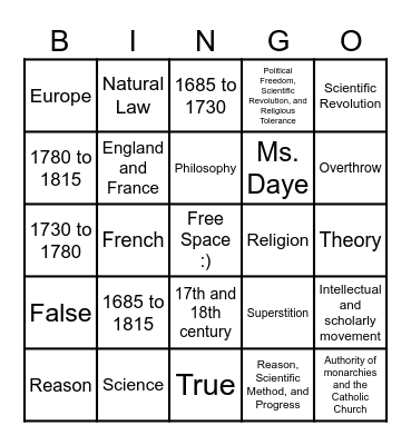 Enlightenment Bingo Card