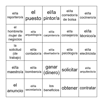 El mundo del trabajo Bingo Card