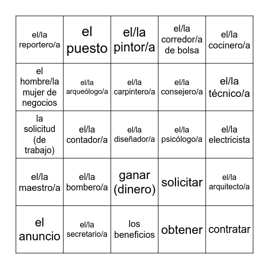 El mundo del trabajo Bingo Card