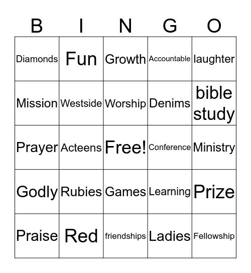Westside's Women Ministry Bingo Card