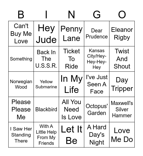 The Beatles Bingo Card