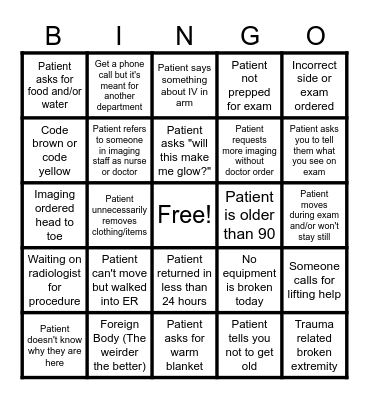 Rad Tech Week Bingo Card