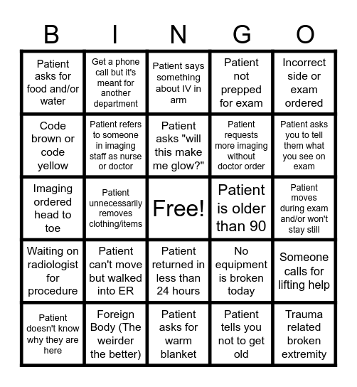 Rad Tech Week Bingo Card