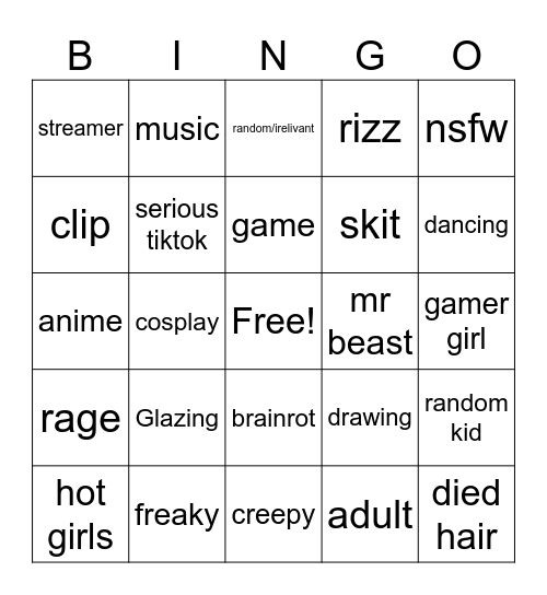 TikTok Bingo Card